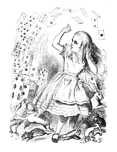 Talia kart przelatująca nad Alicją, 1889 autorstwa John Tenniel