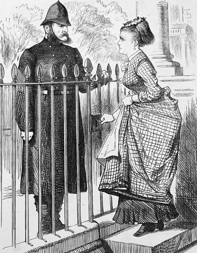 Policjant rozmawiający z młodą kobietą autorstwa John Tenniel