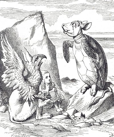 Alicja, Mock Turtle i Gryf z Alicji w Krainie Czarów autorstwa John Tenniel