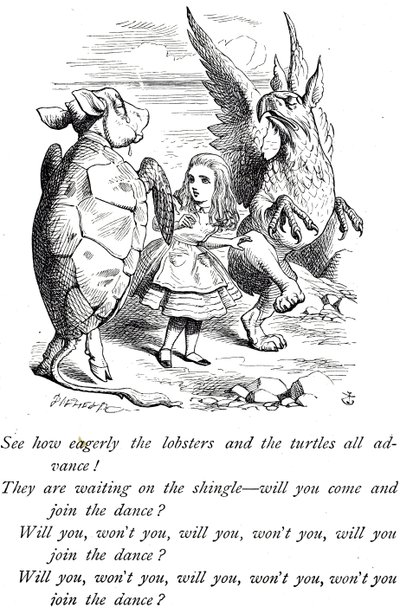 Alicja, Mock Turtle i Gryf z Alicji w Krainie Czarów autorstwa John Tenniel