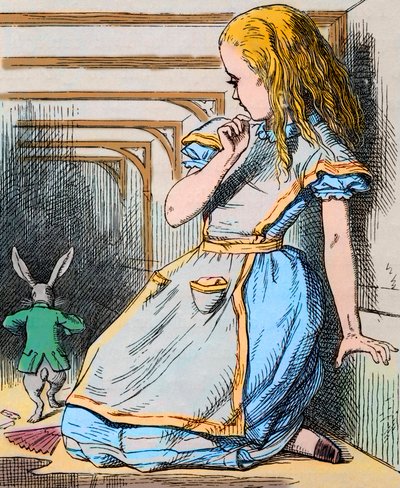 Alicja i Biały Królik. Ilustracja Johna Tenniela z pierwszego wydania „Alicji w Krainie Czarów” Lewisa Carrolla, 1865 – Ilustracja do bajki „Alicja w Krainie Czarów” Lewisa Carrolla (Charles Lutwidge Dodgson autorstwa John Tenniel