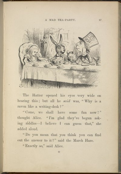 Alicja na herbacie Szalonego Kapelusznika. autorstwa John Tenniel