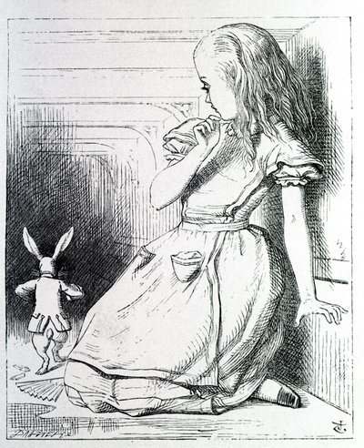 Alice et le rabbit – w „Przygodach Alicji w Krainie Czarów i przez lustro” Lewisa Carrolla, il. John Tenniel (1820-1914) autorstwa John Tenniel