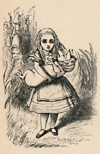 Alicja trzymająca w ramionach świnię, 1889 autorstwa John Tenniel