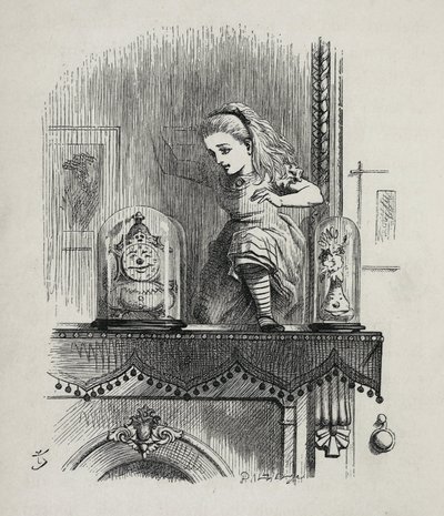 Alicja przemierzająca lustro - W „”Przygodach Alicji w Krainie Czarów i przez lustro”” Lewisa Carrolla, ilustracja Johna Tenniela (1820-1914) autorstwa John Tenniel