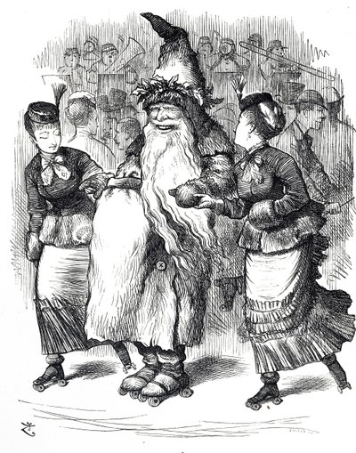 Kreskówka przedstawiająca Mikołaja na wrotkach autorstwa John Tenniel