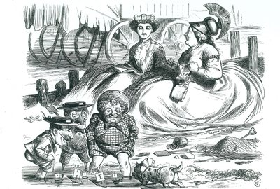 Francja i Wielka Brytania obserwują dzieci (John Bull, Mr Punch i Napoleon III). W tym roku minął 50 lat pokoju między Francją a Wielką Brytanią i początek Entente Cordiale. Kreskówka Johna Tenniela z „Punch”, Londyn autorstwa John Tenniel
