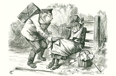 Niemcy odbierają Wielkiej Brytanii pozycję światowego lidera w handlu i produkcji. Karykatura Johna Tenniela z Punch, 5 września 1896. autorstwa John Tenniel