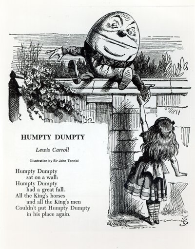 Humpty Dumpty, ilustracja do rymowanki Lewisa Carrolla (1832-98) autorstwa John Tenniel