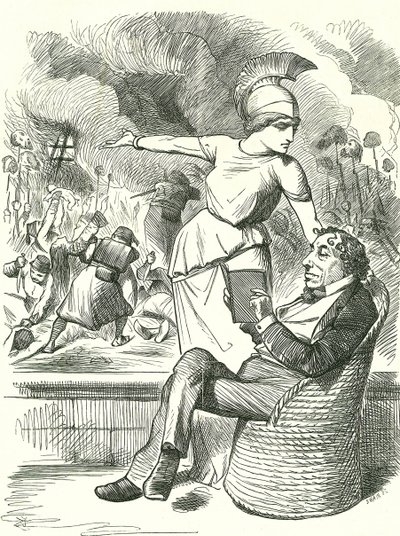Neutralność w obliczu trudności”: Benjamin Disraeli, brytyjski konserwatywny premier, odmawia podjęcia działań w sprawie wojny rosyjsko-tureckiej. Karykatura Johna Tenniela z „Punch”, Londyn, 5 sierpnia 1875 r. autorstwa John Tenniel