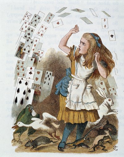Karty do gry - w „Przedszkole „Alicja w krainie czarów” Lewisa Carrolla, ilustracja Johna Tenniela (1820-1914) autorstwa John Tenniel