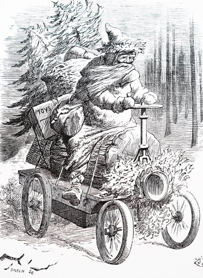 Santa wyścigi po śniegu. John Tenniel (1820-1914), angielski ilustrator, humorysta graficzny i rysownik polityczny autorstwa John Tenniel