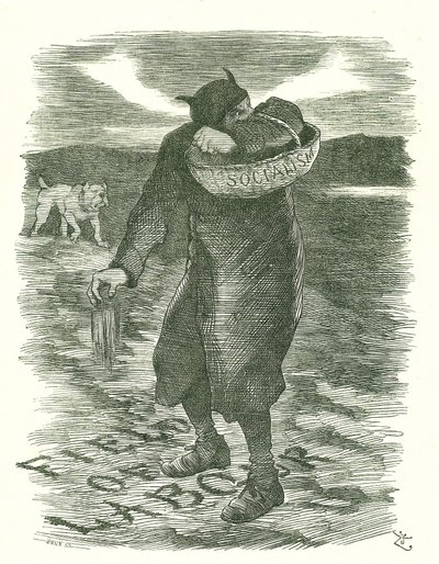 Sianie kąkolu: Obawa, że socjalizm szerzy się wśród brytyjskiej siły roboczej. Karykatura Johna Tenniela z Punch, Londyn, 27 lutego 1886. autorstwa John Tenniel