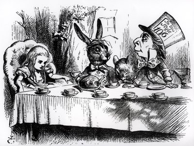Herbatka Szalonego Kapelusznika, ilustracja z „Przygody Alicji w Krainie Czarów” Lewisa Carrolla autorstwa John Tenniel