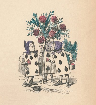 Karty do gry malujące krzaki róż, 1889 autorstwa John Tenniel