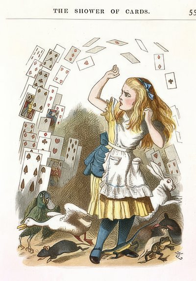 Prysznic kart. Ilustracja do Alicji w Krainie Czarów autorstwa Lewisa Carrolla. 1890 autorstwa John Tenniel