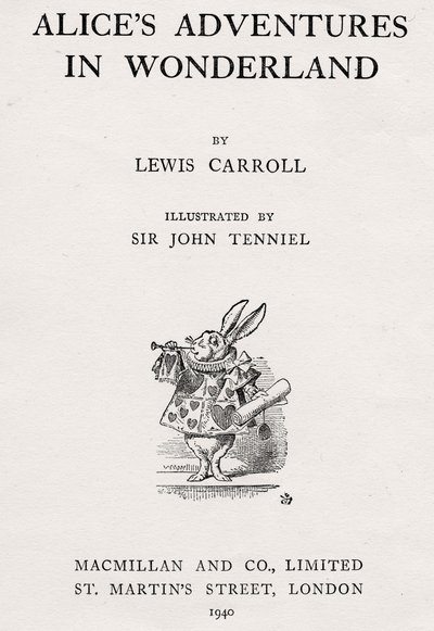 Biały Królik na stronie tytułowej „Przygody Alicji w Krainie Czarów” autorstwa John Tenniel