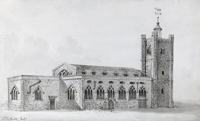 Stary kościół św Idziego, ok.1718 (rycina) autorstwa John Thomas (after) Smith