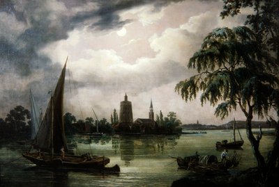 Widok na Tamizę w świetle księżyca z Chelsea autorstwa John Thomas Serres