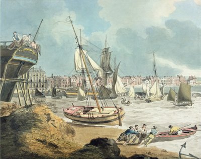 Port w Weymouth, Dorset, 1805 (pióro, atrament i akwarela na papierze) autorstwa John Thomas Serres