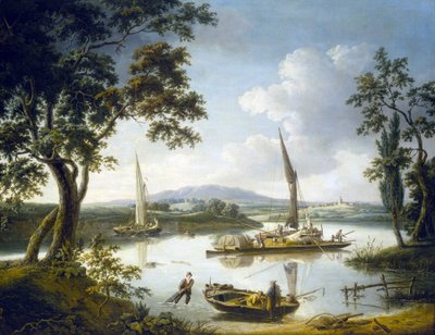 Widok na Tamizę w Shillingford (Anglia), z opactwem Dorchester na horyzoncie. Olej na płótnie autorstwa John Thomas Serres