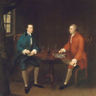Dwóch panów siedzących przy stole autorstwa John Thomas Seton