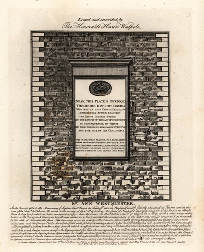 Pomnik nagrobny Teodora I z Korsyki, Theodor Stephan Freiherr von Neuhoff autorstwa John Thomas Smith