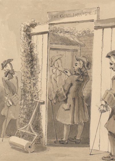 Hogarth, będąc poza swoim czasem, rysuje postać swojego towarzysza na drzwiach pewnego miejsca, ku wielkiemu podziwowi wszystkich jego przyjaciół autorstwa John Thomas Smith