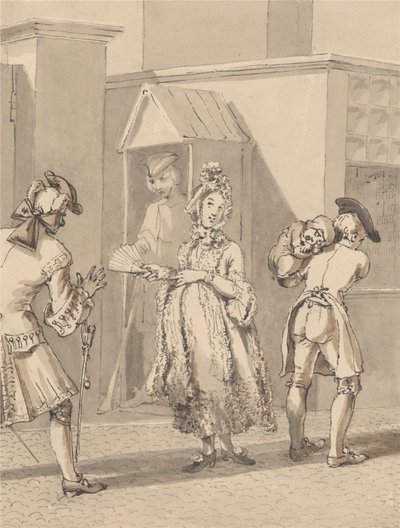 Hogarth niosący chore dziecko swego pana po polach Leicester. Miejsce na ziemi Leicester House. autorstwa John Thomas Smith
