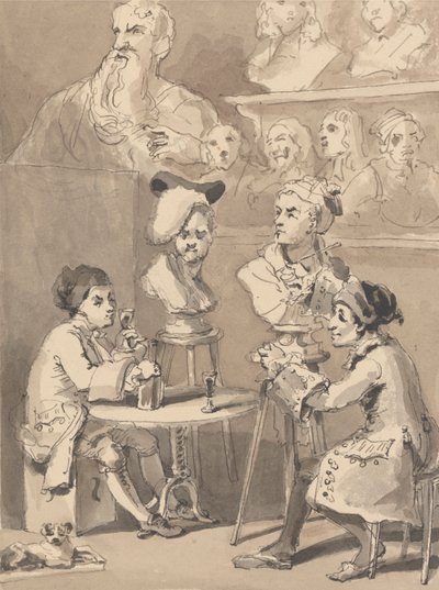 Hogarth siedzący przy Roubiliacu po jego popiersie autorstwa John Thomas Smith