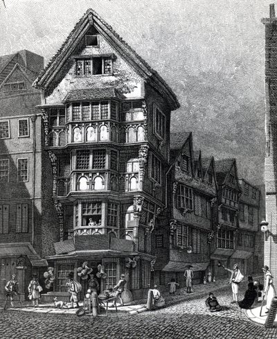 Domy stojące ostatnio na zachodnim rogu Chancery Lane, Fleet Street, opublikowane w 1812 r. autorstwa John Thomas Smith