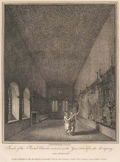 Wewnątrz Malowanej Komnaty, jak to było w roku 1800 przed usunięciem starego gobelinu autorstwa John Thomas Smith