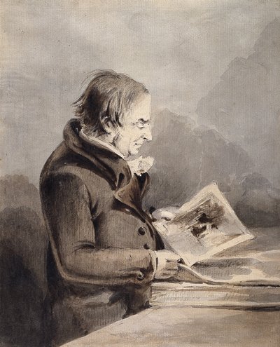 JMW Turner In The British Museum (brązowy i szary tusz rozmywa się po ołówku na białym papierze) autorstwa John Thomas Smith