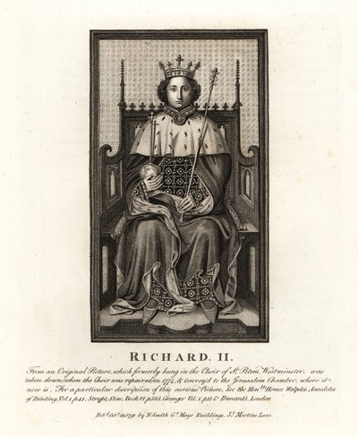 Król Anglii Ryszard II, z oryginalnego obrazu zawieszonego w Chórze Westminsterskim św. Piotra autorstwa John Thomas Smith