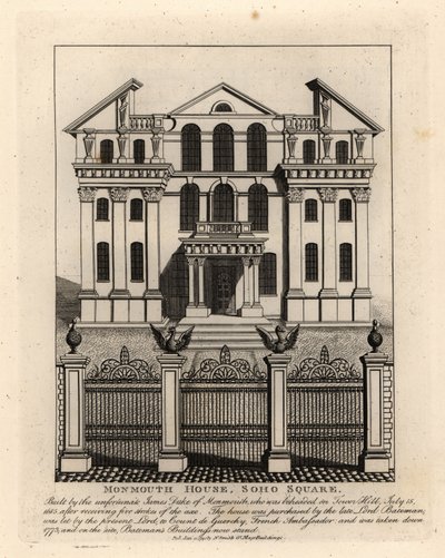 Monmouth House, Soho Square, zburzony 1773 autorstwa John Thomas Smith