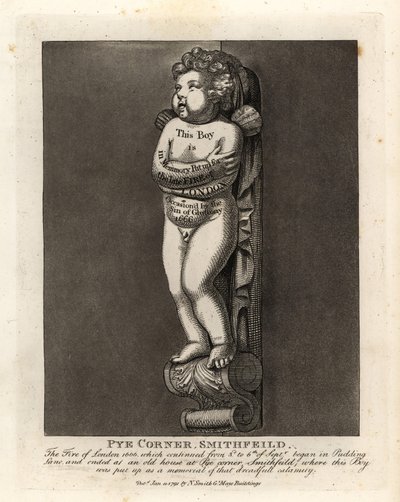 Pomnik chłopca na Pye Corner, Smithfield, z okazji pożaru Londynu w 1666 r. na pobliskiej Pudding Lane autorstwa John Thomas Smith