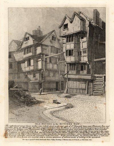 Stare domy w Butcher Row, Londyn Dom po prawej stronie na ulicy St Clement