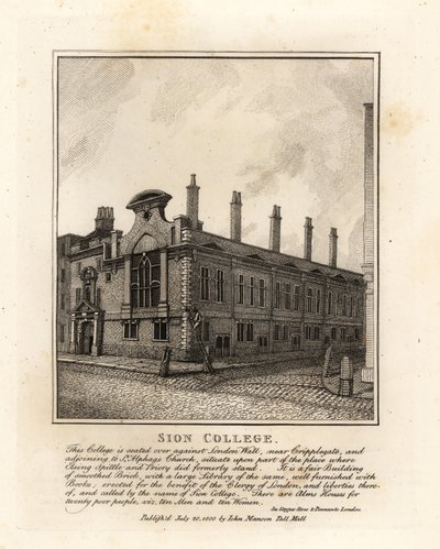 Sion College, przy London Wall, niedaleko Cripplegate autorstwa John Thomas Smith