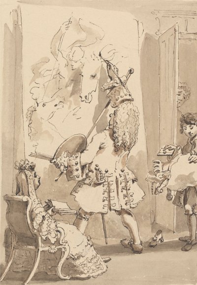 Chłopiec Sir Jamesa Thornhilla wchodzący do pokoju malarskiego swojego mistrza, aby dostarczyć pakiet i list w obecności Lady Thornhill autorstwa John Thomas Smith