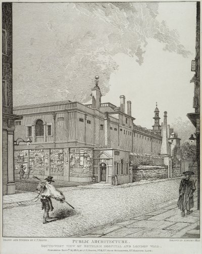 South West View of Bethlem Hospital i London Wall, 1814 autorstwa John Thomas Smith