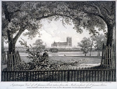 St James Park, z centrum handlowego przed Pałacem św. Jakuba, Westminster, Londyn, 1807 autorstwa John Thomas Smith