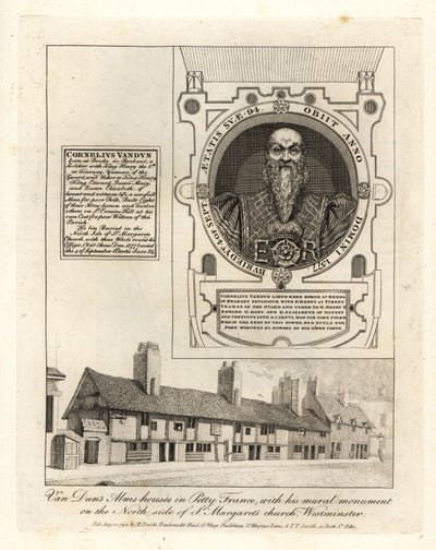 Przytułki Van Duna w Petty France, z jego muralem w kościele św. Małgorzaty w Westminster autorstwa John Thomas Smith