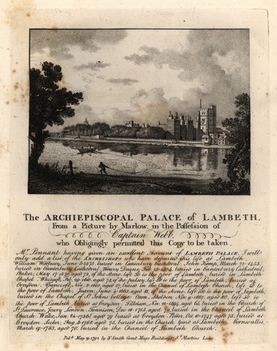 Widok na pałac Lambeth, Londyn autorstwa John Thomas Smith