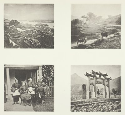 Część osady zagranicznej Foochow, Wzgórza tarasowe, Kobiety polne Foochow, Łuk Pamięci, ok. 1900 r. 1868. autorstwa John Thomson