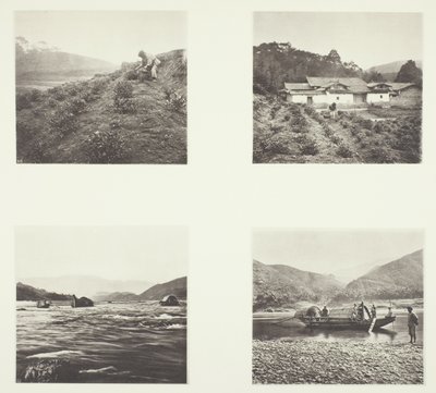 Herbaciarnia; Herbaciarnia; Yenping Rapids; Mała szybka łódź autorstwa John Thomson