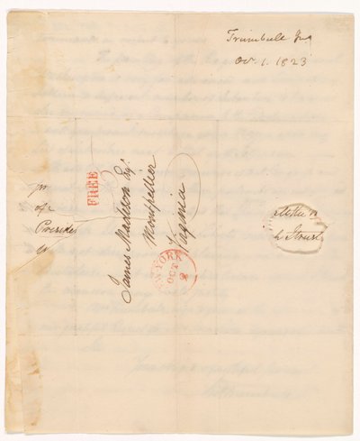 List Johna Trumbulla (1756-1843) do prezydenta Madisona z 1 października 1823 r. autorstwa John Trumbull