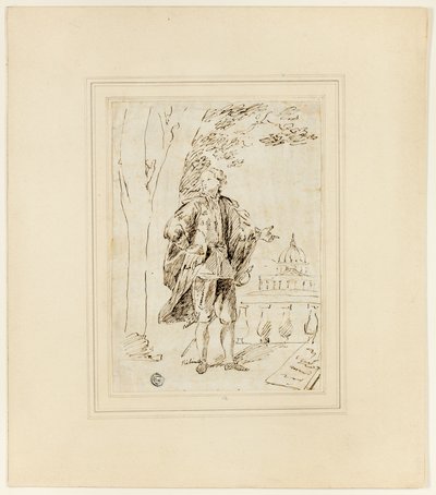 Pełnowymiarowy portret mężczyzny stojącego w pobliżu balustrady autorstwa John Vanderbank