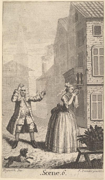 Frontyspis do Sganarelle Moliera, ou le Cocu Imaginaire The Imaginary Cuckold, ca. 1732. autorstwa John Vandergucht