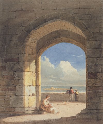 Łuk na Świętej Wyspie, Northumberland, 1809 (grafit i wc na papierze) autorstwa John Varley