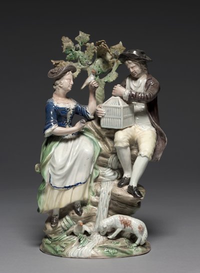 Grupa z klatką dla ptaków, wykonana przez Staffordshire Factory, ok. 1770 autorstwa John Voyez